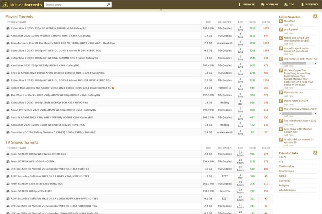 KickassTorrents Website