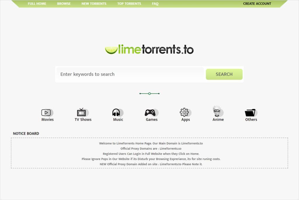 LimeTorrents Website