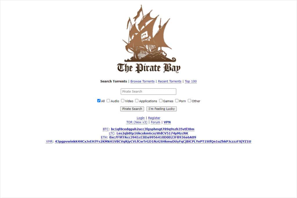 The Pirate Bay Website